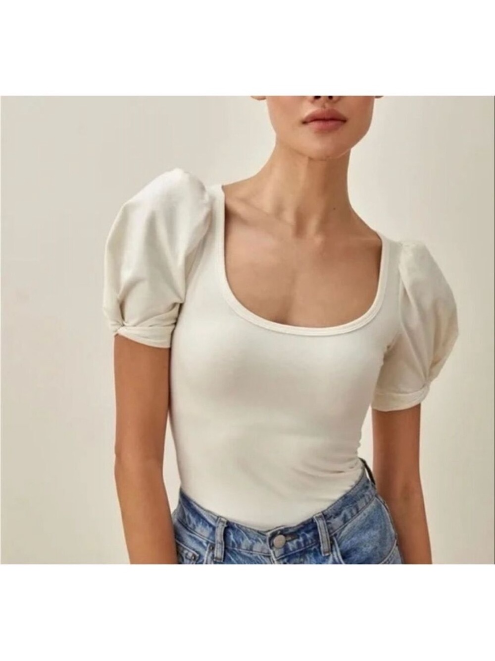 Reformation Cream Puff-Sleeve Scoop Neck Tee